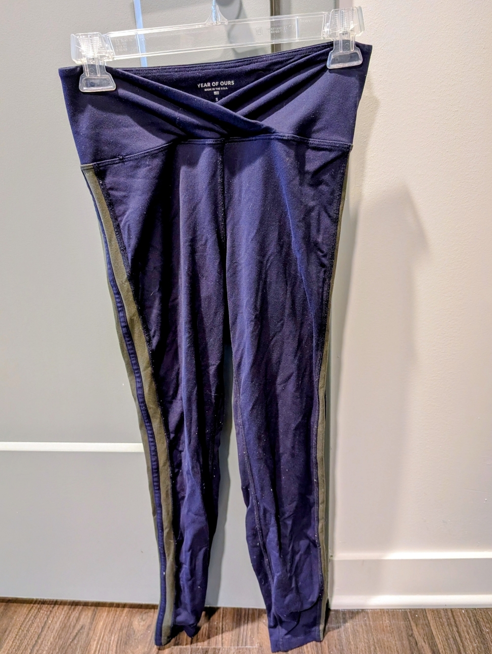 Year of Ours Navy Leggings with Olive Side Panels